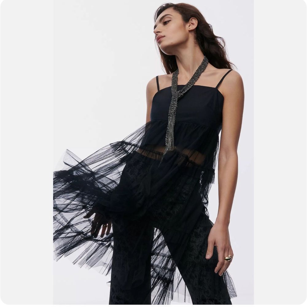 Anthropologie Maeve Tiered Tulle Tunic Blouse